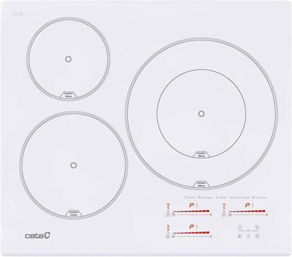 , Plaque D'Induction, Modèle INSB 6003 WH, 3 Zones De Cuisson, 9 Niveaux De Puissance + Booster 52X60X6Cm Blanc