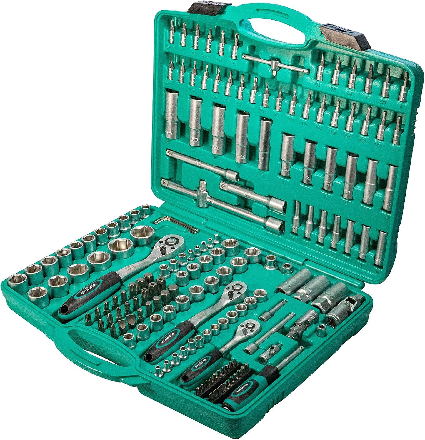 Grand Lot Douilles Et Cliquets 171 Pièces | WIESEMANN 80119 | Acier Au Chrome-Vanadium | Cliquets 1/2" - 3/8" - 1/4" | Douilles 6 Pans | Vis Phillips Et Pozidriv | Embouts | Dans Un Coffret