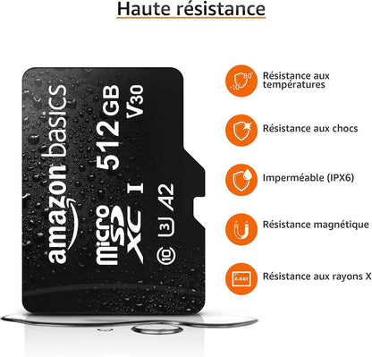 Carte Mémoire Microsdxc Avec Adaptateur Grande Taille, A2, U3, Vitesse De Lecture Jusqu’À 100Mbit/S, 512Go, Noir