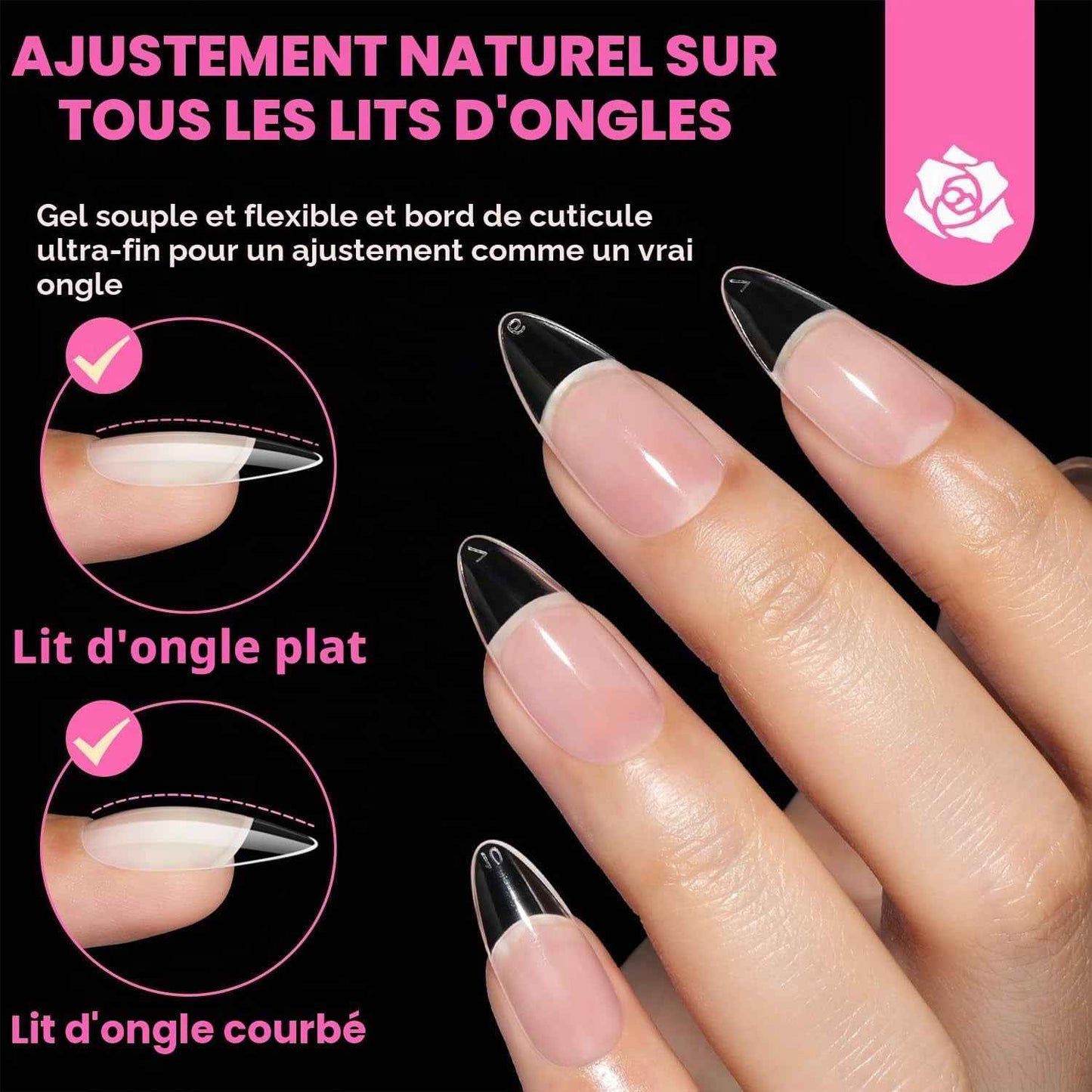 Capsule Américaine Ongles Amande Moyenne 504 Pièces | Faux Ongles Couverture Totale, Gel Souple Sans Courbure En C, Idéal Pour Extensions D’Ongles Et DIY À La Maison 12 Tailles