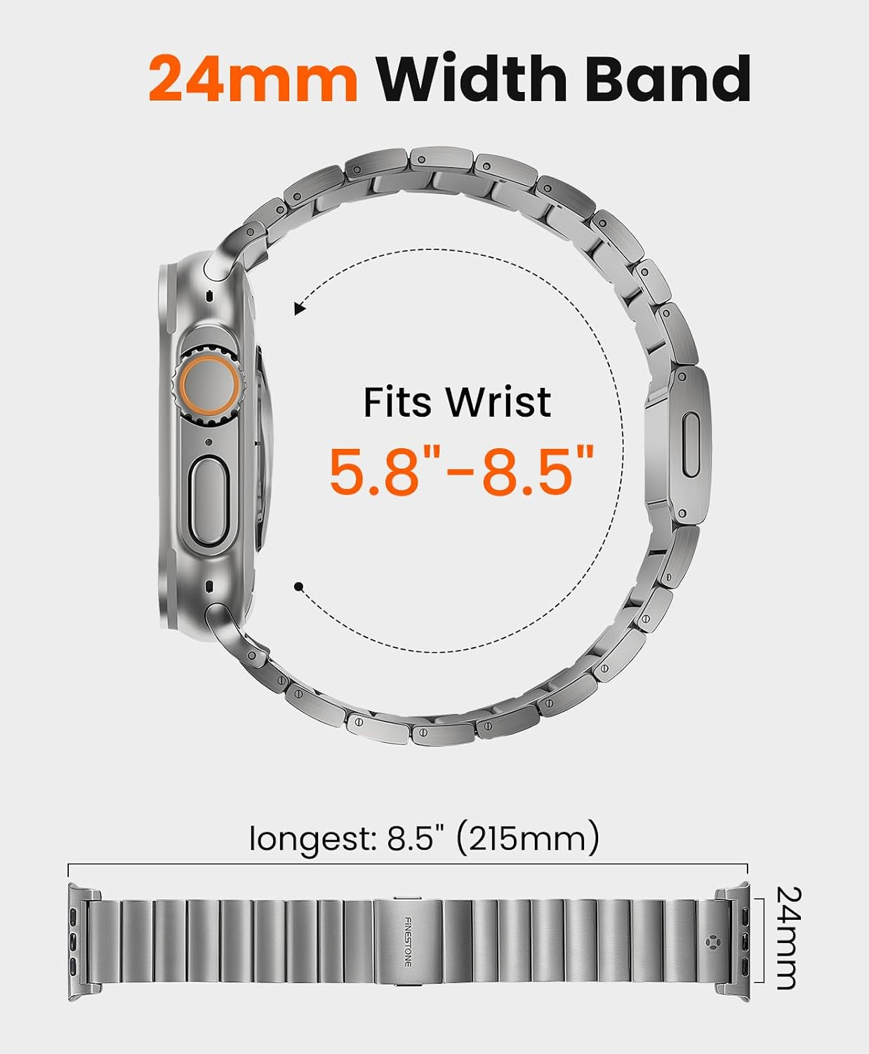 CRNS02 Bracelet En Titane Compatible Avec Apple Watch Ultra 3/2/1 49 Mm & Series 11/10 De 46 Mm – 24 Mm De Largeur, Fermoir Magnétique Réglable En Titane