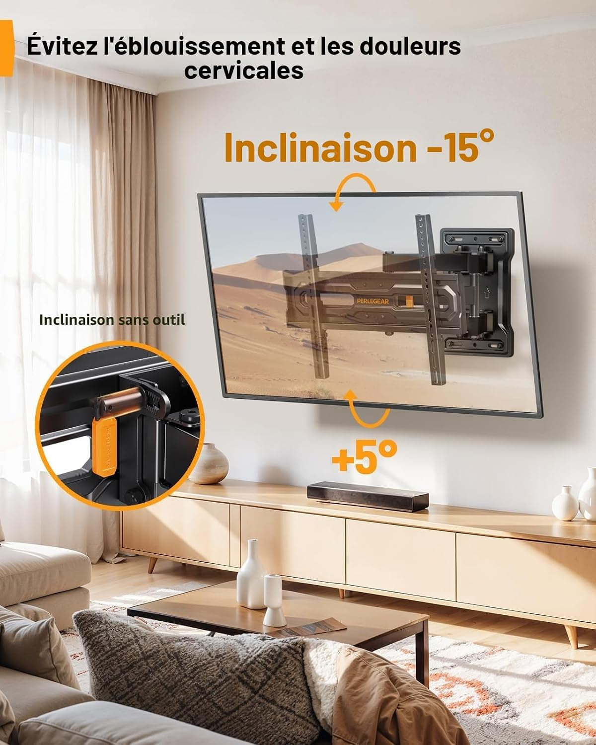 Support Mural TV Orientable Et Inclinable Pour TV De 23 À 70 Pouces Jusqu'À 50 Kg, Support TV Ajustable Avec Inclinaison, Max VESA 400X400Mm, PGMF18