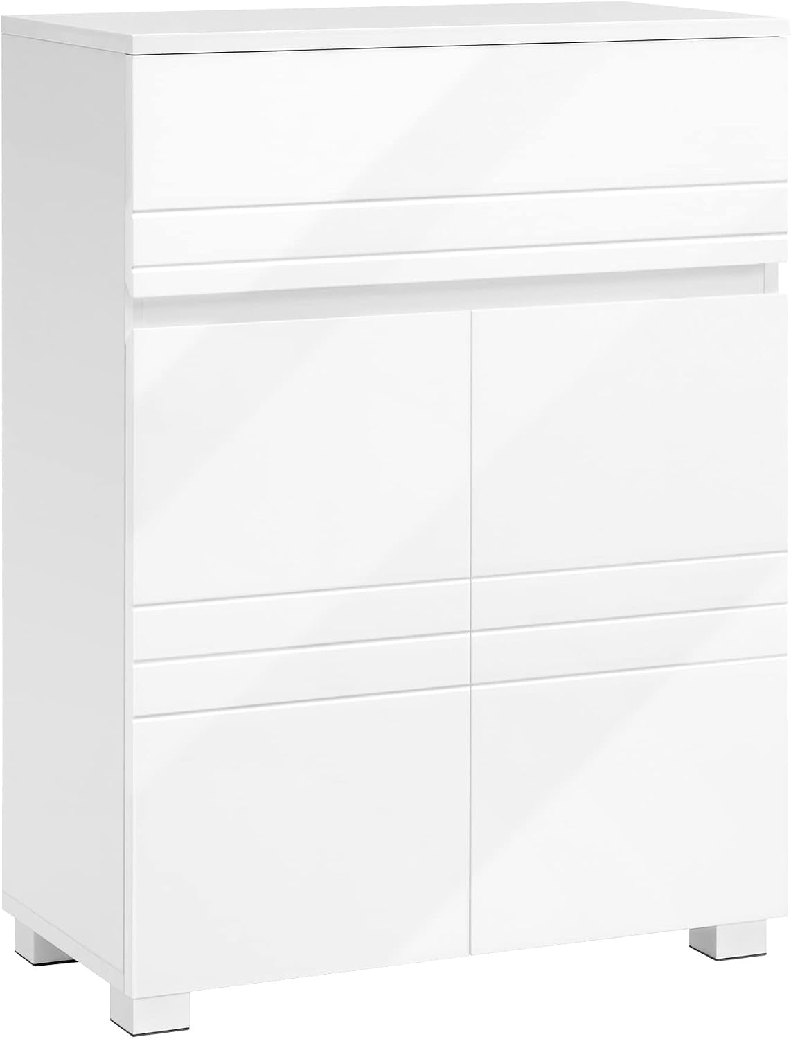 Meuble De Salle De Bain Sur Pied, Meuble De Rangement Avec Tiroir, Armoire À Double Porte, Étagère Réglable, Pour Entrée, Couloir, 60 X 30 X 80 Cm, Blanc BBK140W01