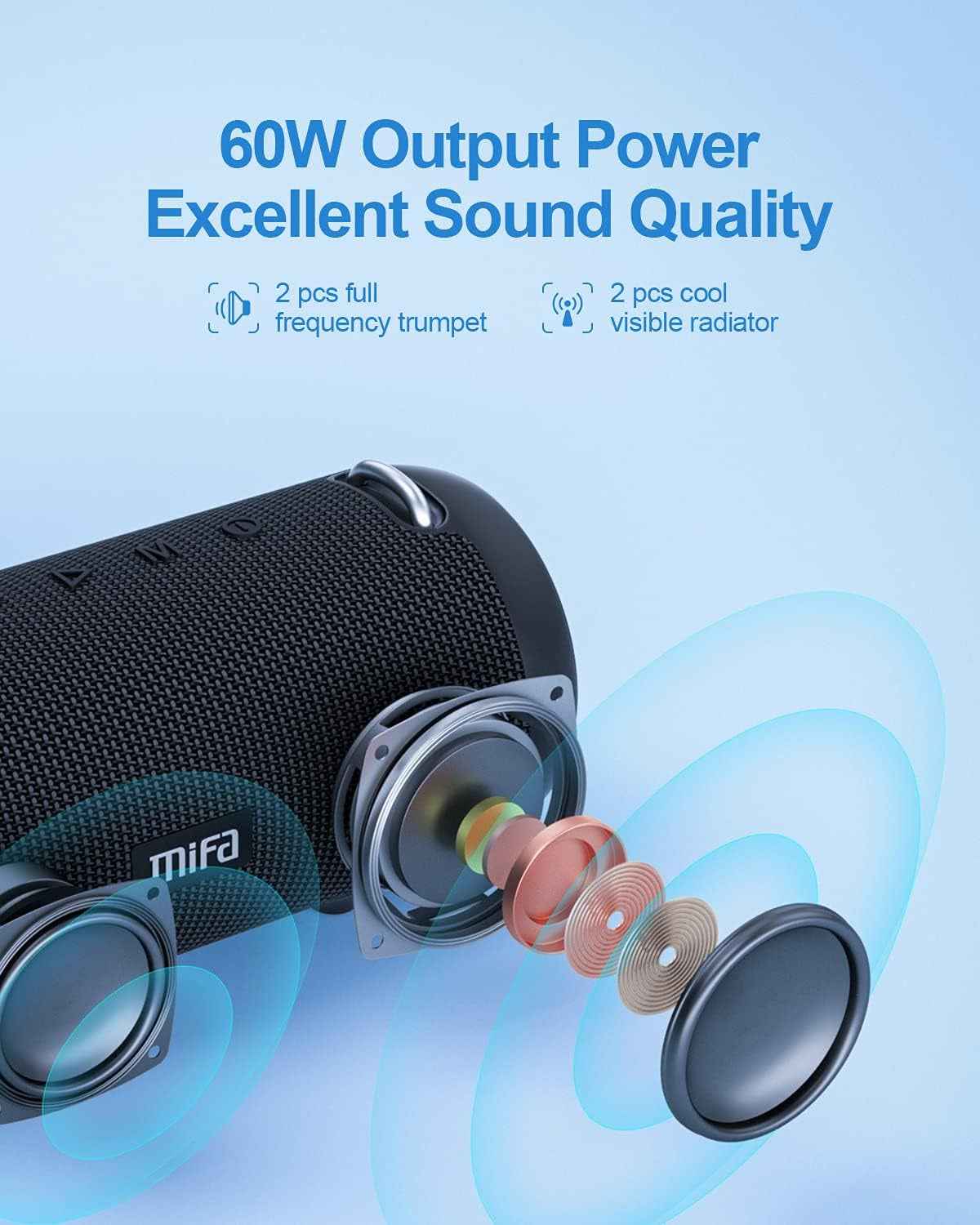 Enceinte A90 Haut-Parleur Bluetooth 60W Sans Fil IPX7 Étanche 30 Heures De Lecture Carte Micro SD Véritable Chargement Stéréo USB-C Sans Fil Avec Housse De Protection Et Dragonne Portable