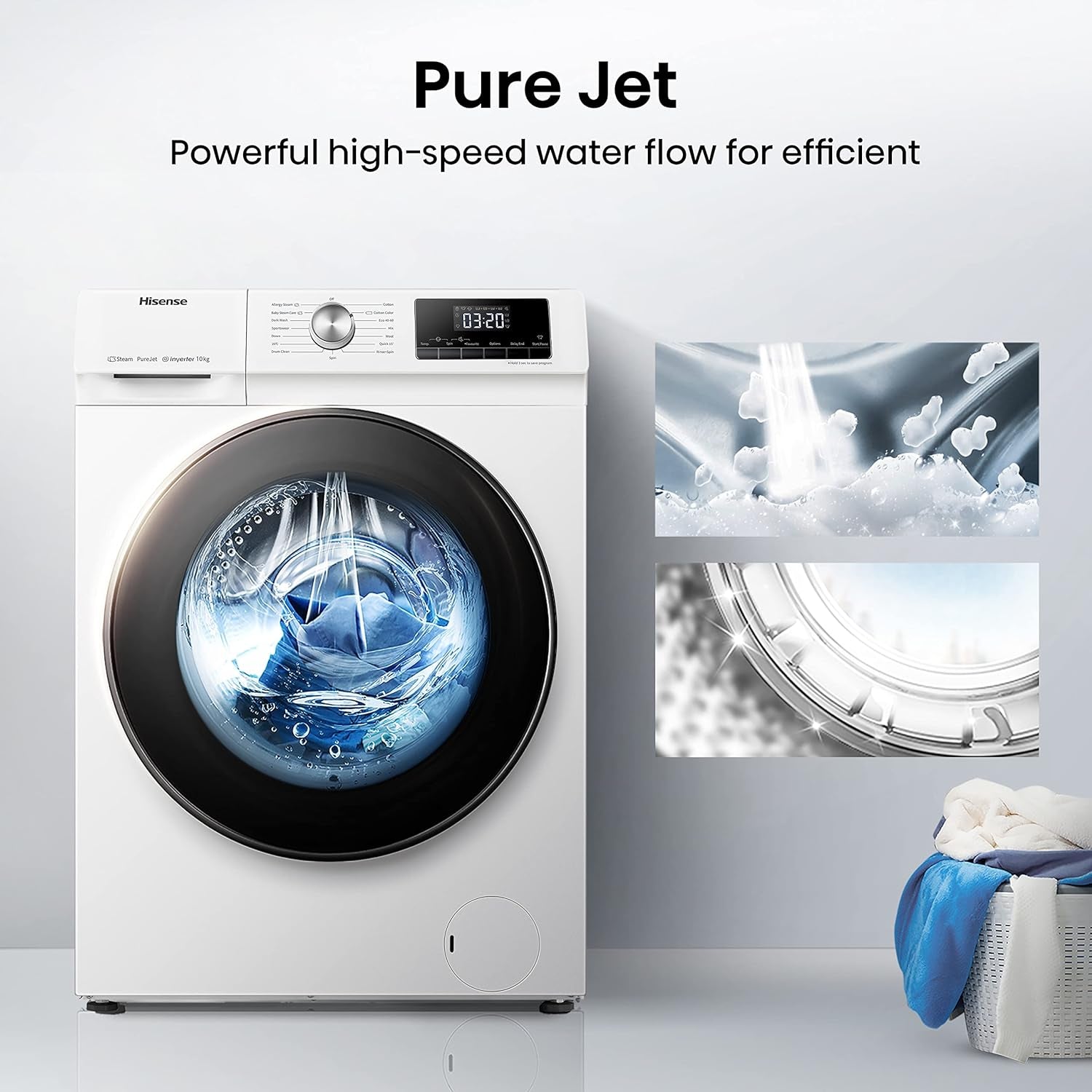 Hisense WFQA1014EVJM Machine À Laver Avec Fonction Vapeur, 10 Kg/Aquastop, 1400 Tr/Min, 15 Programmes, Moteur Inverter Powerdrive, Tambour En Acier Inoxydable, Sécurité Enfant, Nettoyage Du Tambour,