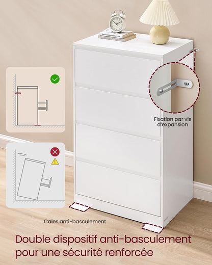 Kailyn Collection - Commode Chambre 4 Tiroirs, Armoire De Rangement, Meuble À Vêtements, 40 X 60 X 97,4 Cm, Style Moderne, Blanc Neige LTS614WE02V1