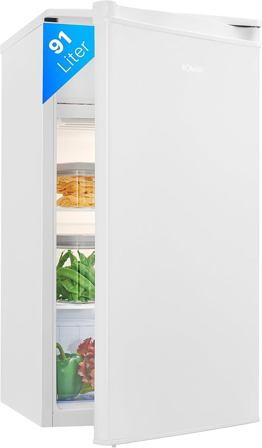Bomann KS 7349 Kühlschrank, 91L, 2 Glasablagen, LED Innenraumbeleuchtung, Gemüseschale, Weiß
