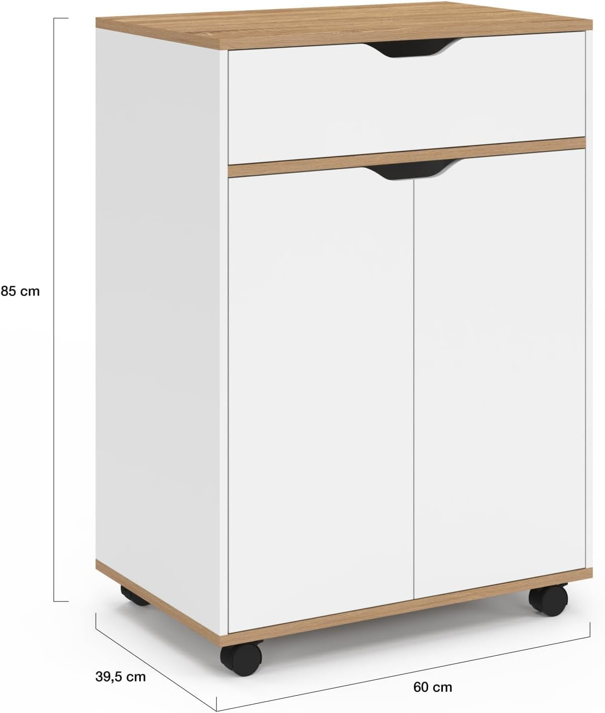 - Desserte De Cuisine Cosy Blanc Et Bois | Avec Placard Et Tiroir, L. 60 Cm