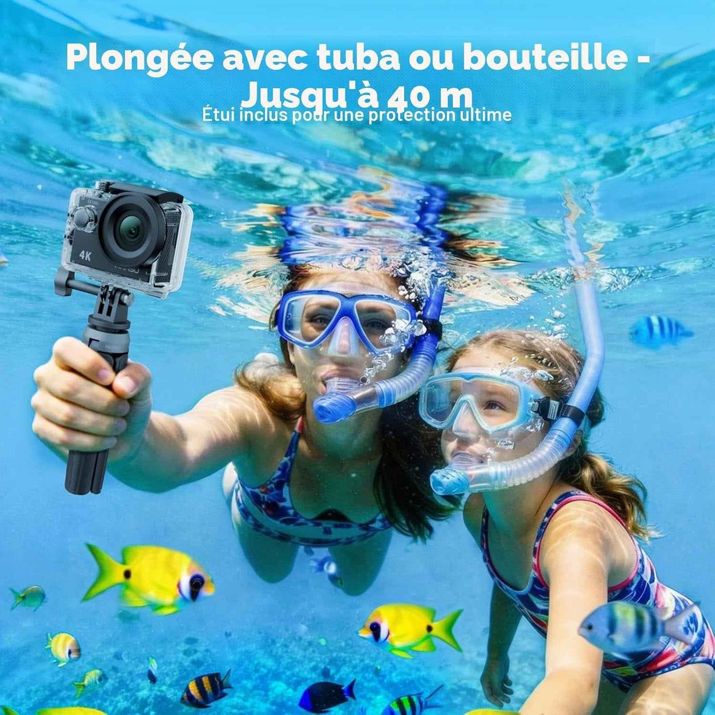 EK7000 Caméra Sport 4K 20MP Wifi Avec Carte Mémoire Microsdxc 64 Go | Action Camera 4K Étanche Jusqu'À 40M, Stabilisation EIS, Grand Angle 170°, Télécommande 2.4G, Carte 64 Go, Kit D'Accessoires