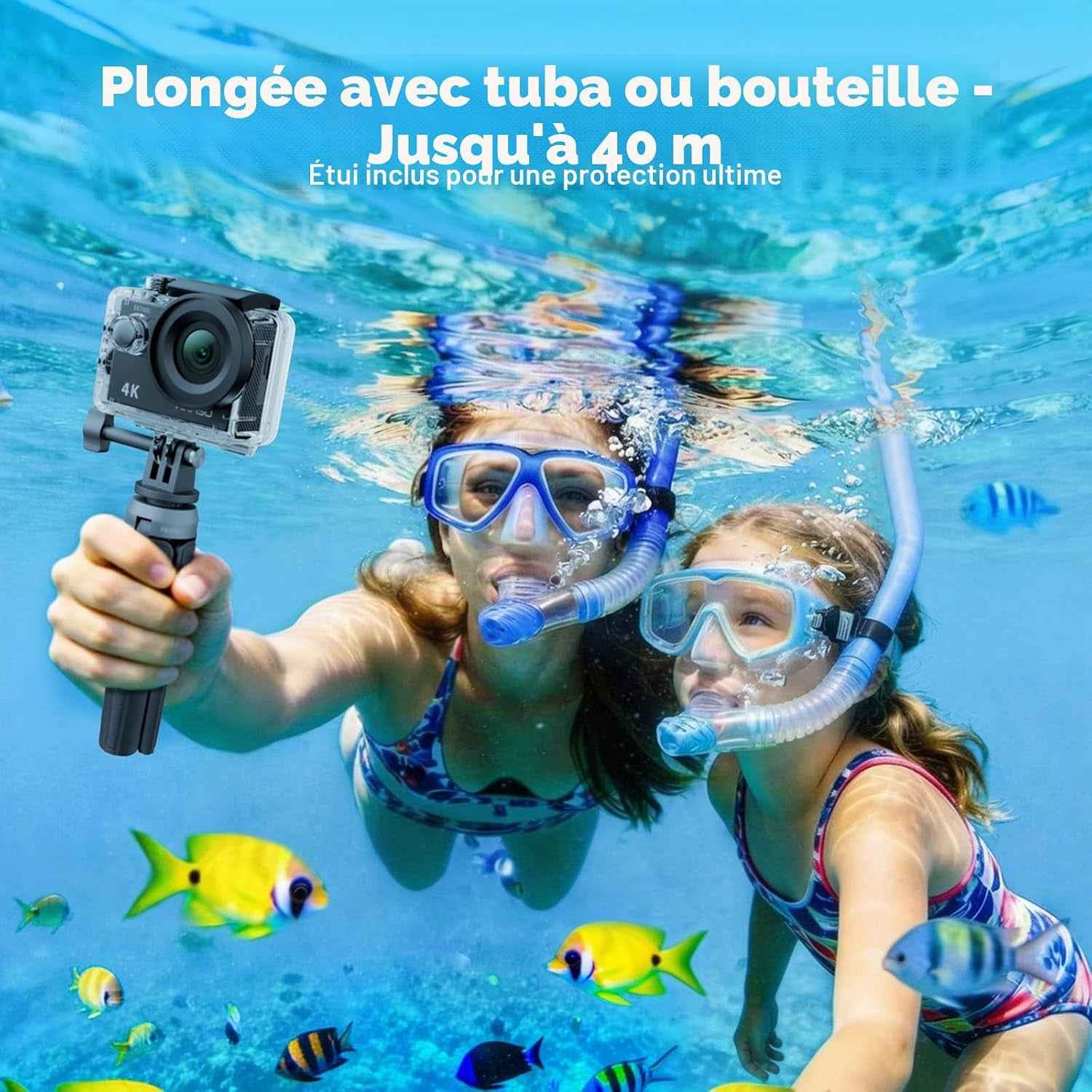 EK7000 Caméra Sport 4K 20MP Wifi Avec Carte Mémoire Microsdxc 64 Go | Action Camera 4K Étanche Jusqu'À 40M, Stabilisation EIS, Grand Angle 170°, Télécommande 2.4G, Carte 64 Go, Kit D'Accessoires