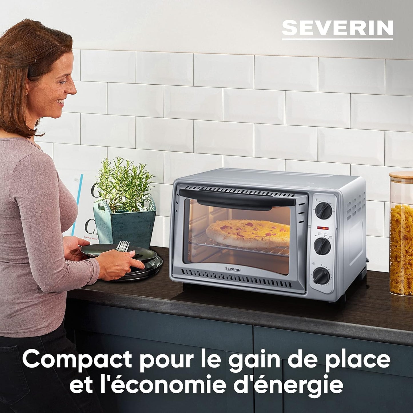 Mini-Four 20 L Avec Grille Et Plaque De Cuisson Incluses, Four Posable 1 500 W Design Simple Et Élégant, Mini-Four Électrique Avec Minuteur 60 Min, Argent, to 2045