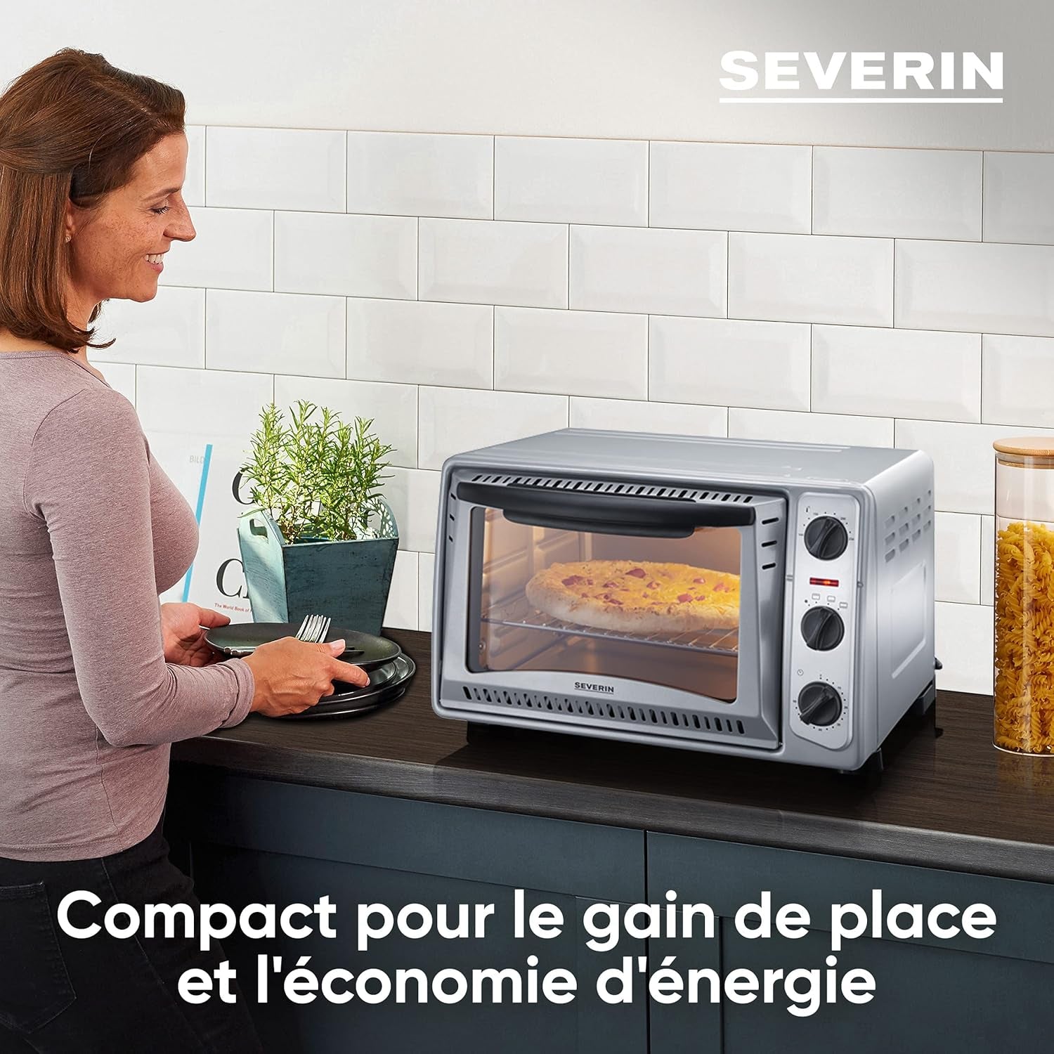 Mini-Four 20 L Avec Grille Et Plaque De Cuisson Incluses, Four Posable 1 500 W Design Simple Et Élégant, Mini-Four Électrique Avec Minuteur 60 Min, Argent, to 2045