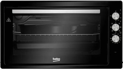 BEKO, Mini Four Posable, 50L, Multifonction Chaleur Brassée, Technologie Prochef, Catalyse De Fond, Noir, Boutons Chromés, 7 Fonctions, 2400W, 180°C, Tournebroche, Eclairage Intérieur