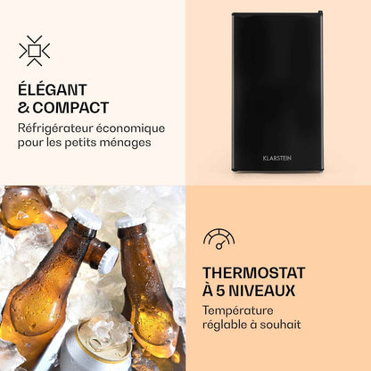 Alleinversorger - Réfrigérateur, Classe E, Congélateur, 5 Niveaux De Température, 2 Clayettes En Verre, Porte Interchangeable, Capacité : Réfrigérateur 90 L, Noir