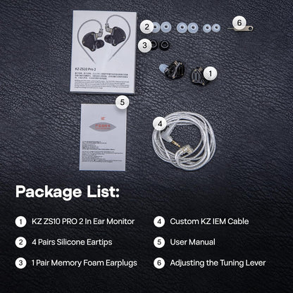 KZ ZS10 Pro 2 in Ear Monitor Écouteurs Filaires Hybrides 1DD+4BA | Avec Commutateur De Réglage À 4 Niveaux, Écouteurs De Jeu Croisés À 3 Voies (Sans Microphone, Noir)