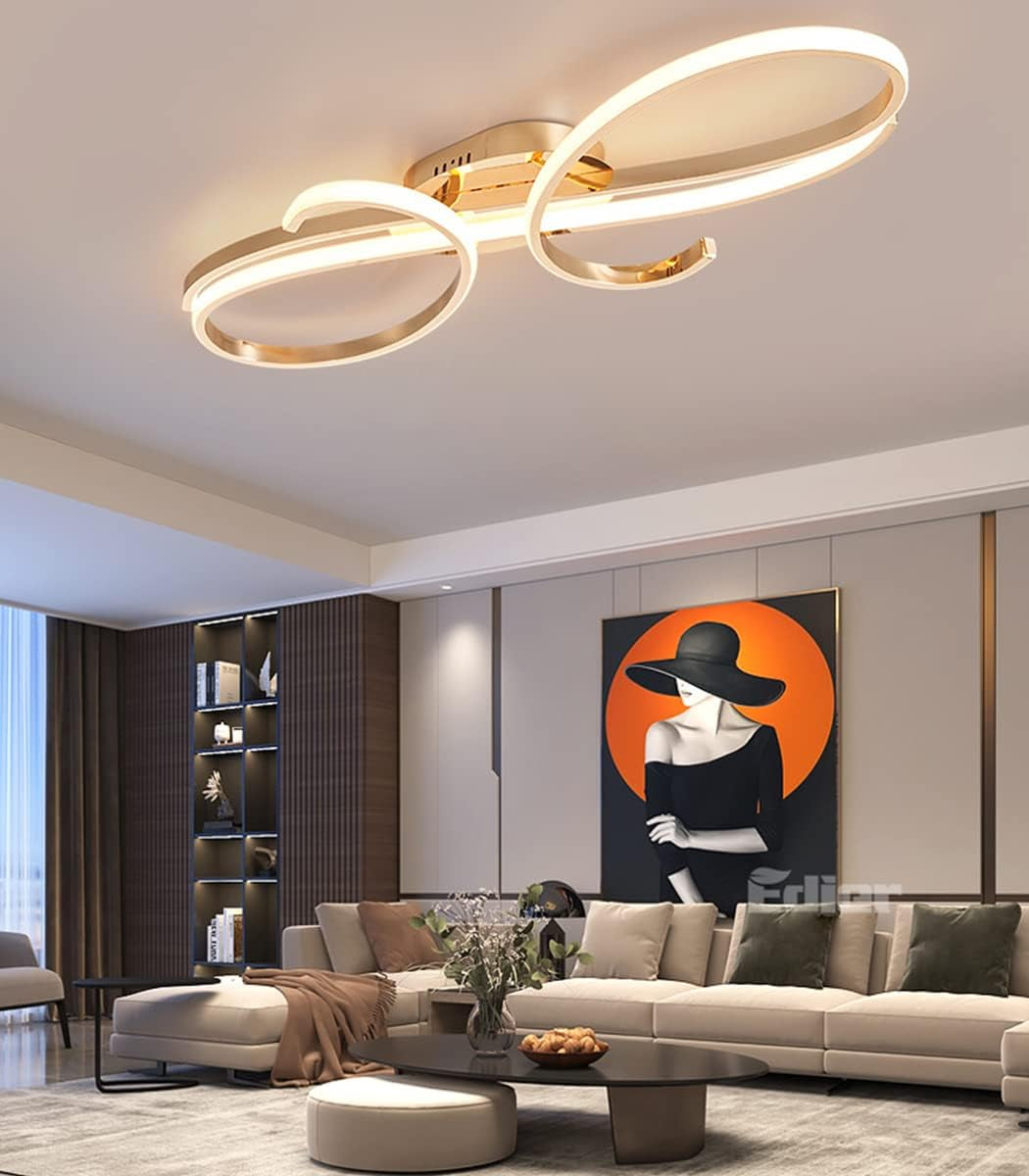 LED Design Plafonnier Salon Moderne Lustre Dimmable Salle À Manger Lustre Salle À Manger, Chambre À Coucher, Salon Métal Chromé Plafonnier (Or, L60Cm)