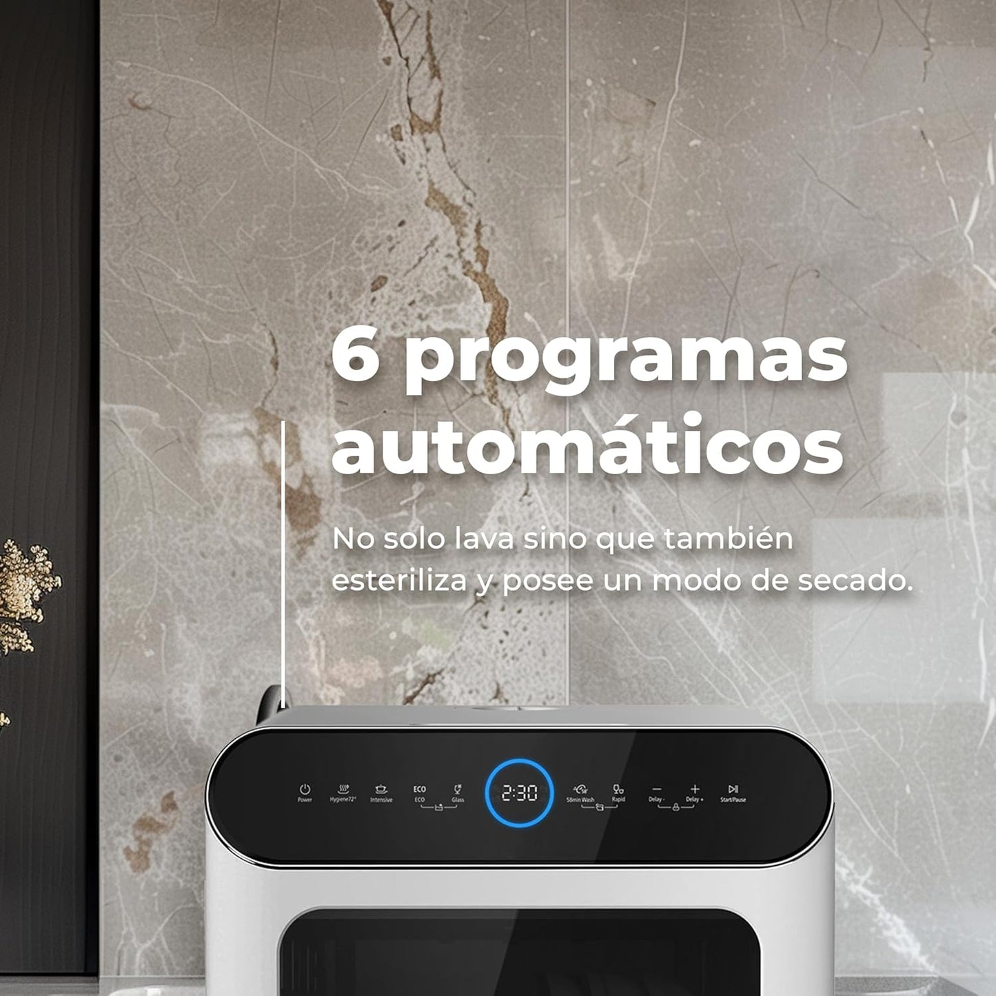 EVVO Lave-Vaisselle Petit, Taille Compacte Et Sans Installation, Pour Bureau Ou Comptoir, 2 Services, 6 Pogrammes, Séchage Supplémentaire, Programme ECO, Programme Automatique, Programmable, Mini D