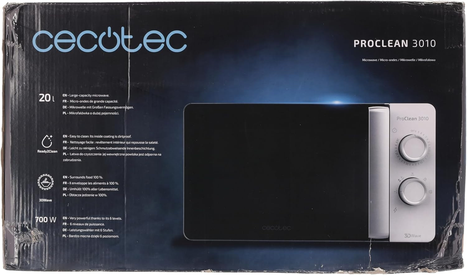 Micro-Ondes Proclean 3010. Capacité De 20 L, Revêtement Ready2Clean, 700 W De Puissance, 6 Niveaux De Fonctionnement, Minuterie 30 Minutes, Mode Décongeler, Finition En Blanc.