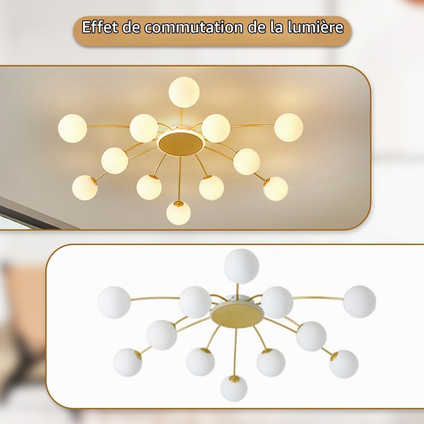 Lustre Sputnik À 12 Lumières，Plafonnier Doré Pour Salon | Lustre Industriel, Ampoules Globe G9 Non Incluses, Cadre Métal, Lustre Vintage Pour Chambre, Salle À Manger, Hôtel