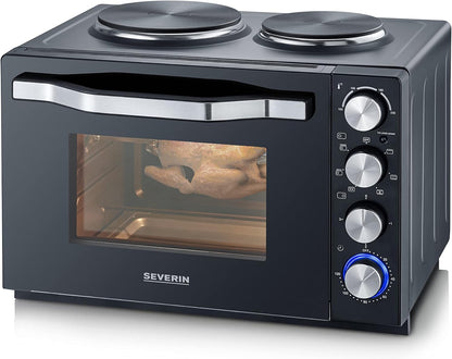Mini-Four À Chaleur Tournante 30 L Avec Tournebroche Et Plaques De Cuisson, Four Posable 2 500 W Design Élégant, Mini-Four Électrique Minuteur 120 Min, Noir/Inox, to 2074
