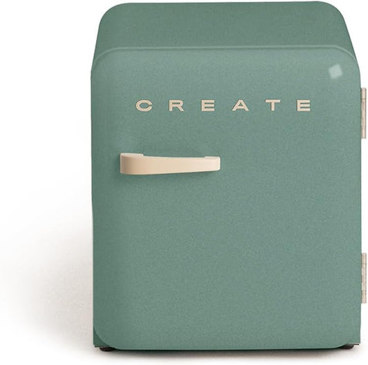 RETRO FRIDGE 50 SAND - Réfrigérateur Vert Sage Maneta Sable / 85 W, Mini Bar, Une Étagère, Design Rétro, 50 Cm, Deux Étagères, Capacité De 48 L, Économie D'Énergie, 50 X 44 X 49,8 Cm
