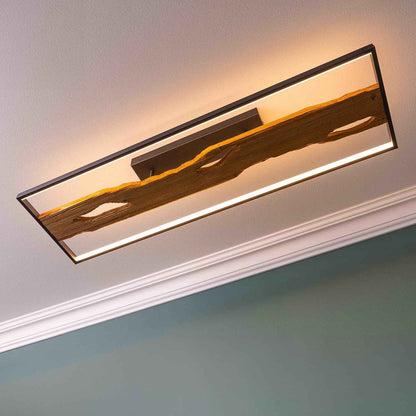 Deckenlampe Landhaus-Stil, Dimmbar, Holzoptik, Lampe | Plafonnier LED, 100X14X30 Cm, 6600 Lm 3000 K, Métal/Bois/Plastique