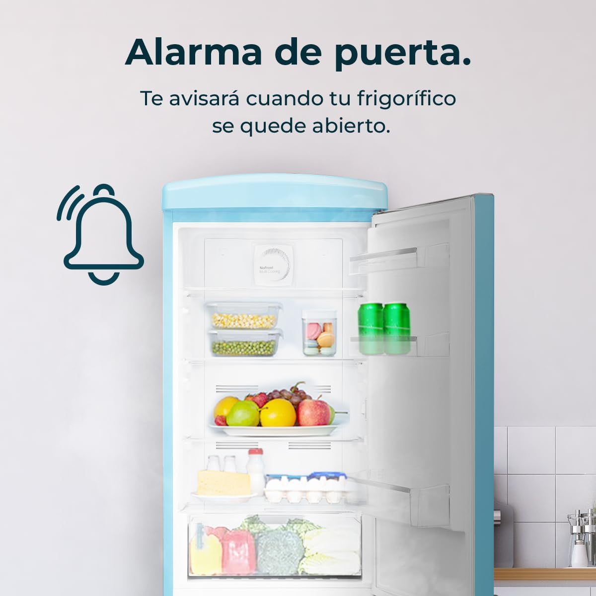 Réfrigérateur Combiné Rétro À Deux Portes 294 L Bolero Coolmarket Combi Origin 294 Bleu. Hauteur 190 Cm Et Largeur 60 Cm, No Frost Total, Refroidissement Multiple, Ultra Fresh