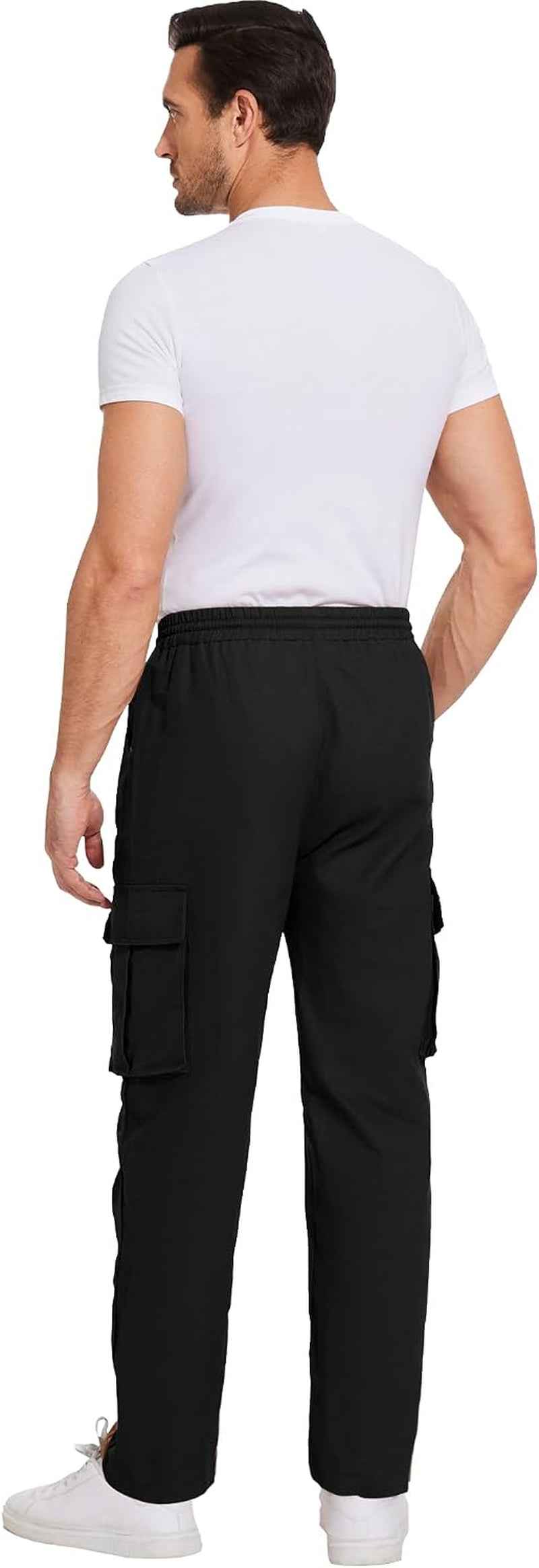 Pantalons Cargo Homme Coton Pantalon De Travail Avec Multi Poches Taille Elastique Cordon De Serrage