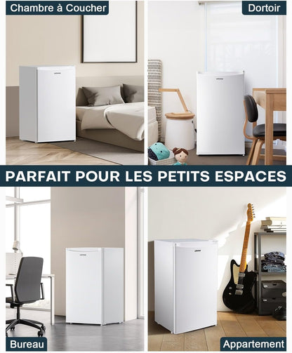 Upstreman Réfrigérateur 91 L Avec Congélateur Et Compartiment À Légumes, Thermostat Réglable, Mini Réfrigérateur Pour Dortoir, Bureau, Chambre, Blanc - BR321