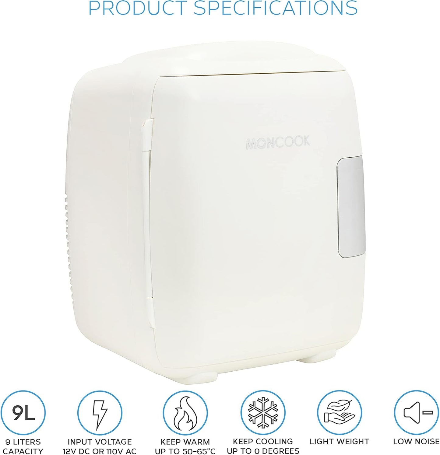 MONCOOK Mini Réfrigérateur - Mini Réfrigérateurs Portables Pour Les Soins De La Peau, La Médecine, La Nourriture Et Les Boissons - Fonction De Refroidissement Et De Réchauffement - 9L - Mono Blanc
