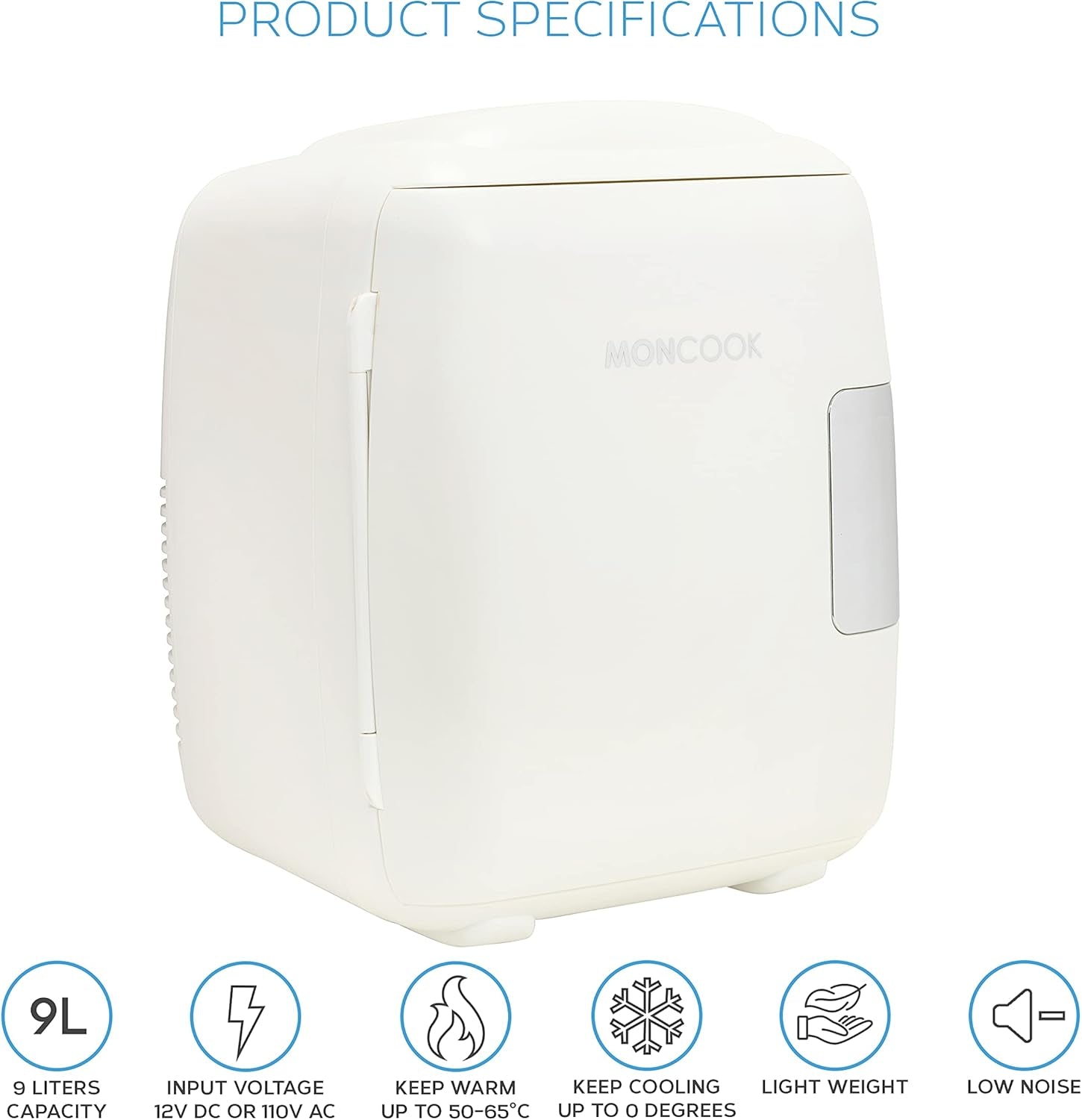 MONCOOK Mini Réfrigérateur - Mini Réfrigérateurs Portables Pour Les Soins De La Peau, La Médecine, La Nourriture Et Les Boissons - Fonction De Refroidissement Et De Réchauffement - 9L - Mono Blanc