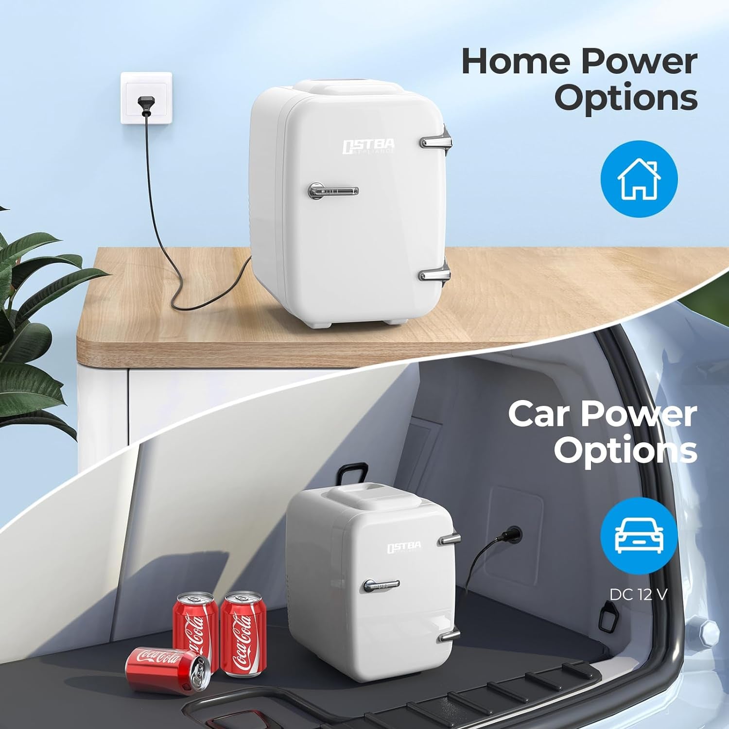 OSTBA APPLIANCE Mini Frigo Portable, 4 Litres /6 Boîtes Boissons & Soin De La Peau Mini Petit Frigo Pour Chambre, Voiture, Bureau, Deux Vitesses - Refroidisseur Et Réchauffeur (Blanc)