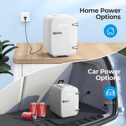 OSTBA APPLIANCE Mini Frigo Portable, 4 Litres /6 Boîtes Boissons & Soin De La Peau Mini Petit Frigo Pour Chambre, Voiture, Bureau, Deux Vitesses - Refroidisseur Et Réchauffeur (Blanc)