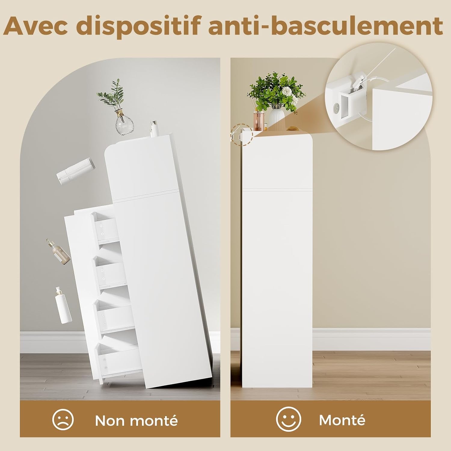 Meuble Salle De Bain, Armoire Sur Pied Haute Niveaux 110X80X30Cm | Meuble De Rangement Avec Étagère Réglable À 4 Tiroirs, 2 Portes, Commode, Pour Salon, Salle De Bain, Blanc SBC015W