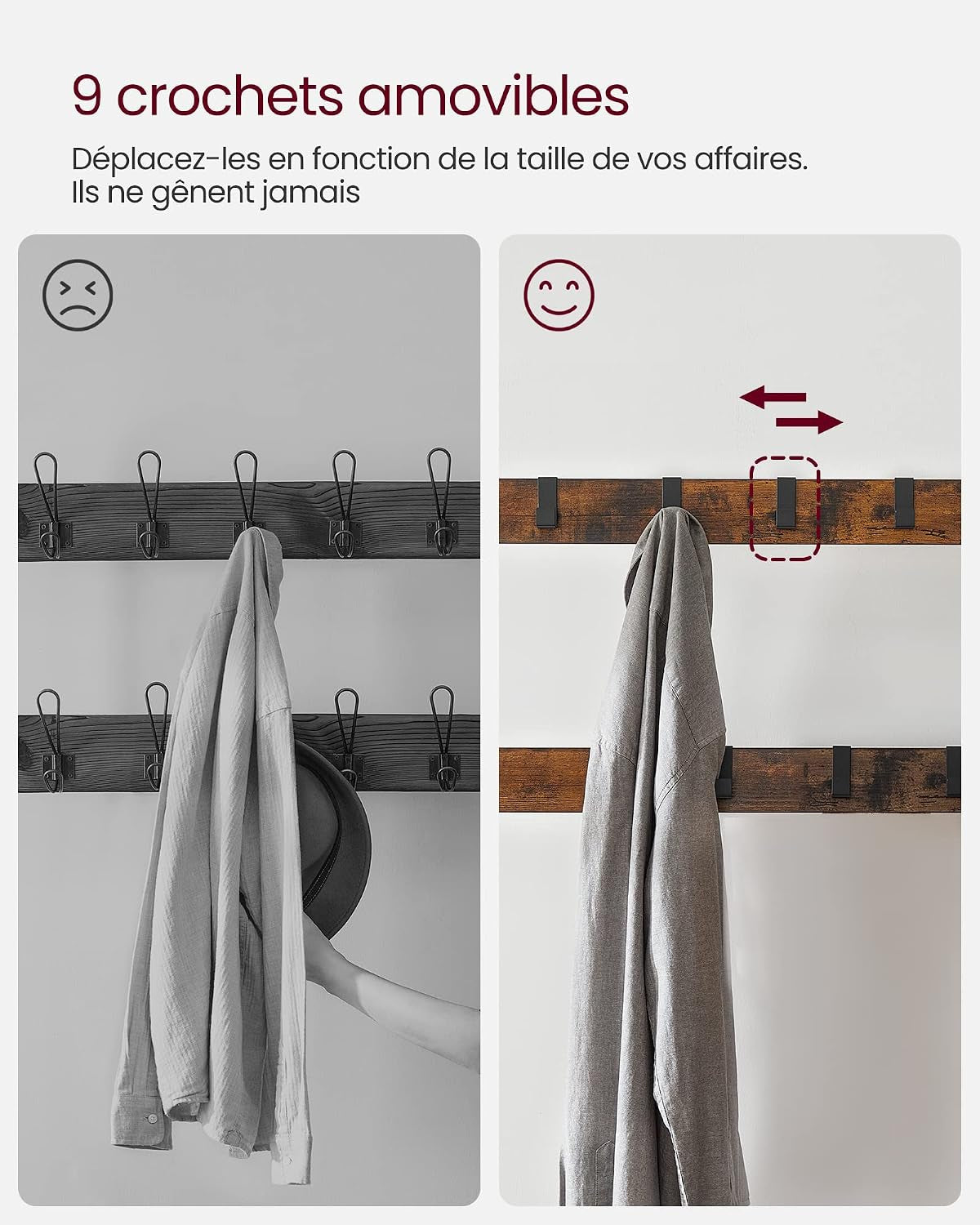 Porte-Manteau Avec Étagère À Chaussures, 4-En-1, Vestiaire | Meuble D'Entrée Avec Banc, Marron Rustique Et Noir, Amovibles, Vestiaire, Style Industriel, Dacey Collection HSR40B