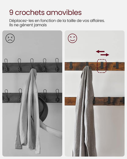 Porte-Manteau Avec Étagère À Chaussures, 4-En-1, Vestiaire | Meuble D'Entrée Avec Banc, Marron Rustique Et Noir, Amovibles, Vestiaire, Style Industriel, Dacey Collection HSR40B