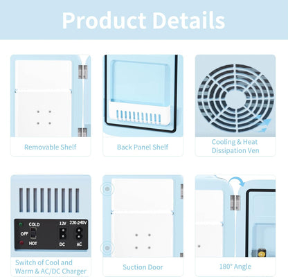 Mini Réfrigérateur 4 Litres Pour Cosmétiques, Boissons, 220 V AC/12 V DC, Thermoélectrique Refroidissement Et Réchauffement, Petit Réfrigérateur Pour Chambre À Coucher, Bureau, Dortoir, Bleue