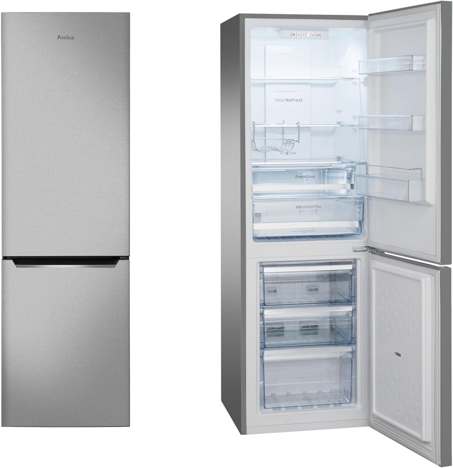 Amica KGCN 387 110 E Stand Kühl-Gefrierkombination, 54Cm Breit, 231 L, Nofrost, Superkühlfunktion, Edelstahloptik