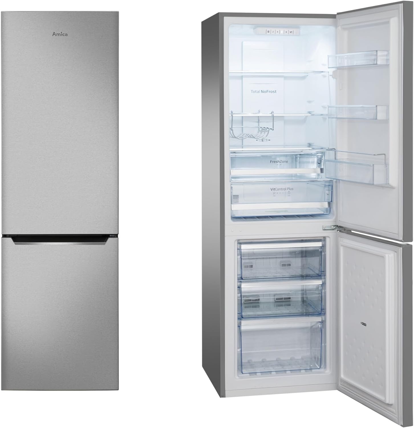 Amica KGCN 387 110 E Stand Kühl-Gefrierkombination, 54Cm Breit, 231 L, Nofrost, Superkühlfunktion, Edelstahloptik