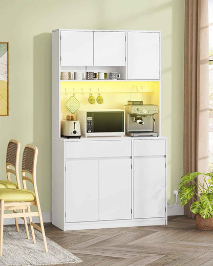 Meuble Cuisine, Buffet Avec Prises Électriques | Meuble De Rangement Cuisine Avec Plans De Travail Et 2 Tiroirs, Cuisine, Salon, 40 X 100 X 180 Cm , Blanc, PT00203XEU