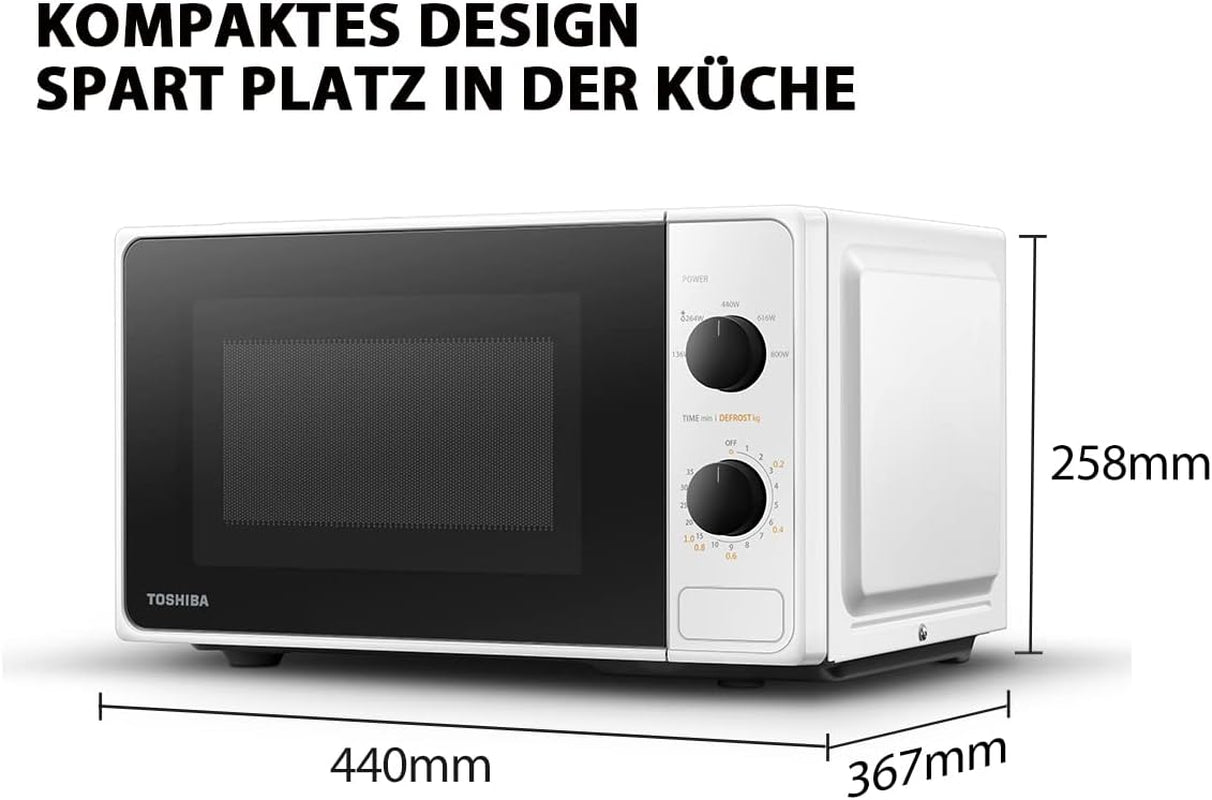 Micro-Ondes 20 L MM2-MM20PF(WH), 800W, 5 Niveaux De Puissance, Minuterie De Cuisine, Ampoule LED, Plateau Tournant Amovible, Dégivrage Facile, Blanc