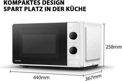 Micro-Ondes 20 L MM2-MM20PF(WH), 800W, 5 Niveaux De Puissance, Minuterie De Cuisine, Ampoule LED, Plateau Tournant Amovible, Dégivrage Facile, Blanc