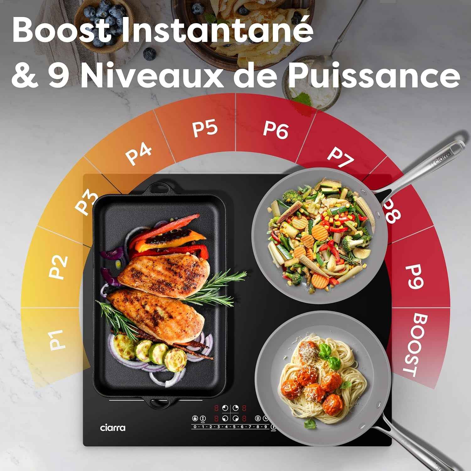 Plaque Induction 4 Feux Encastrable 60 Cm 7200W Avec Zone Flexible | Booster, Gestion De Puissance, Commande Tactile Slider, Minuterie, Sécurité Enfant, Grande Poêle Et Plancha, CBBIH4BF