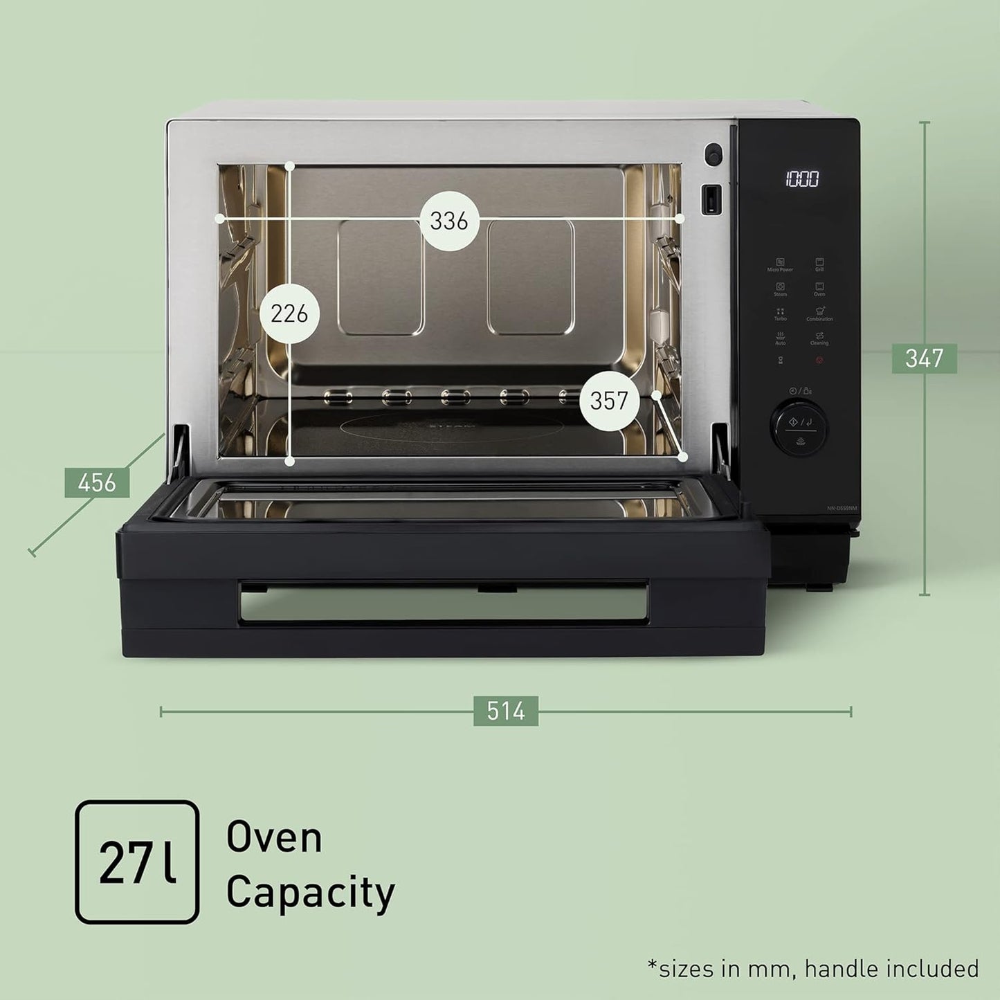 NN-DS59NMETG Four À Micro-Ondes Combiné 4-En-1 Avec Gril, 27 Litres, 1000W, Cuisson À Deux Niveaux, Capteur Genius, 32 Programmes Automatiques, Plateau Gril, Nettoyage Facile, Noir