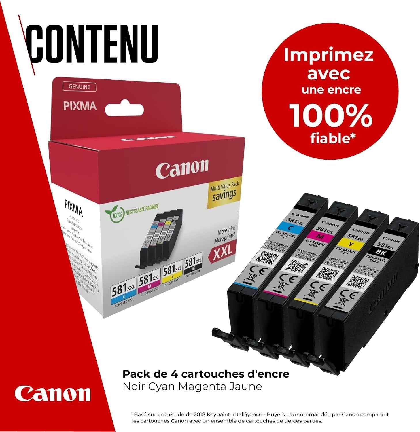 Canon CLI-581XXL Multipack Cartouches D'Encre D'Origine | Encre Canon Authentique - Noir plus Cyan, Magenta Et Jaune - Pour PIXMA TR8550, TR7550, TS6150, TS6151, TS8150 Et plus !