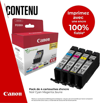Canon CLI-581XXL Multipack Cartouches D'Encre D'Origine | Encre Canon Authentique - Noir plus Cyan, Magenta Et Jaune - Pour PIXMA TR8550, TR7550, TS6150, TS6151, TS8150 Et plus !