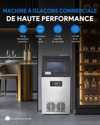 Machine À Glaçons Commerciale 480W 58Kg/24H Ice Maker Professionnel 36 Pièces Écran LCD Storage De 10Kg Pour Maison Bureau Restaurant Bar Café