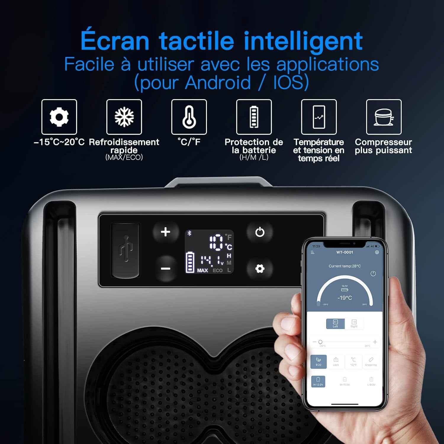 15L Compresseur Électrique, 12V Réfrigérateur De Voiture À Compresseur, APP Und Bouton Contrôle, Frigo Pour Voiture, Camion, Camping, Voyage