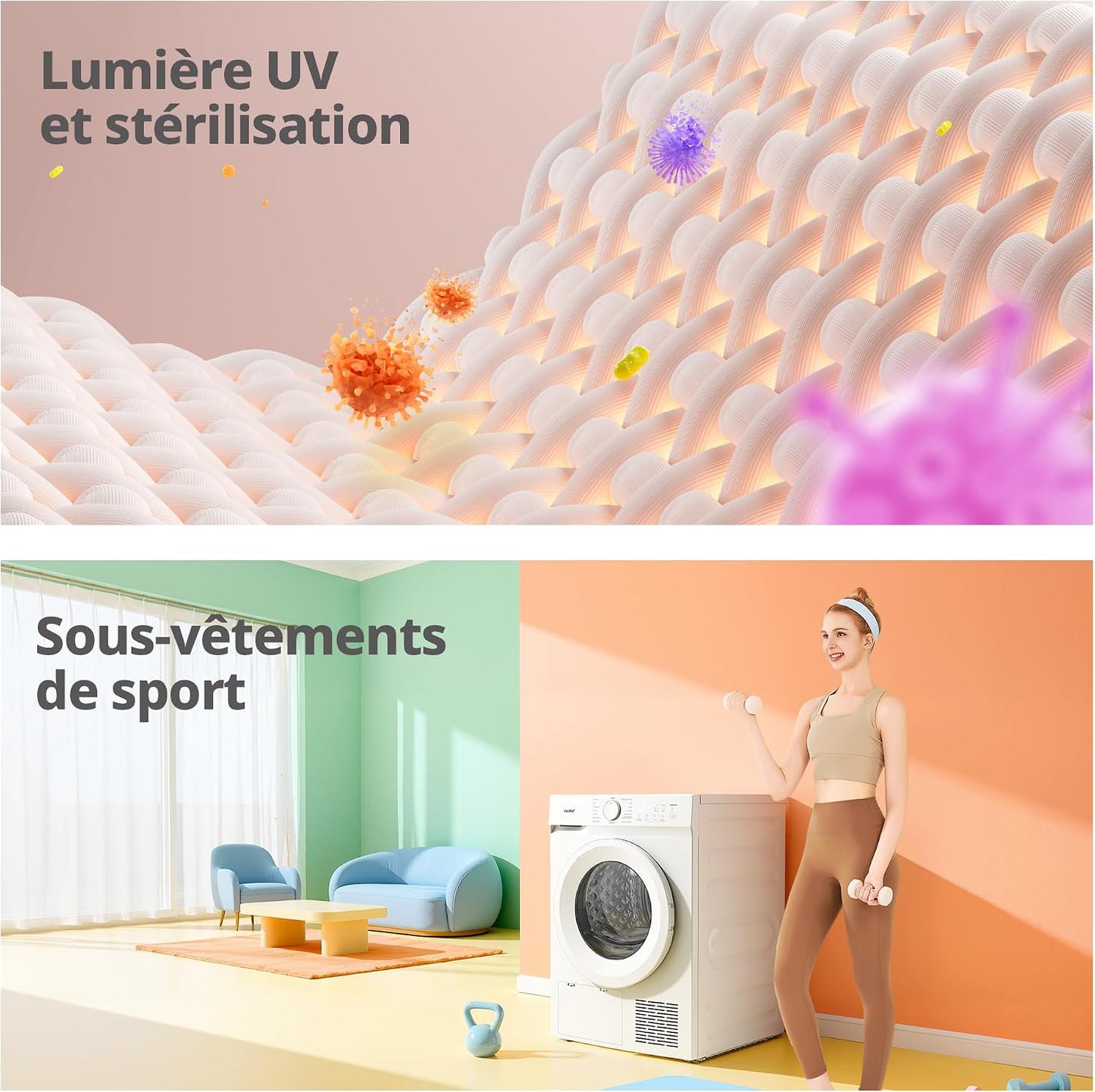 ' Sèche Linge Pompe À Chaleur 8KG Classe D Smart Dry CD08EHP05W | Séchage Rapide, Élimination Des Poils D'Animaux, 15 Programmes, Fonction Anti-Rides, Fonction Rafraîchissante, Blanc