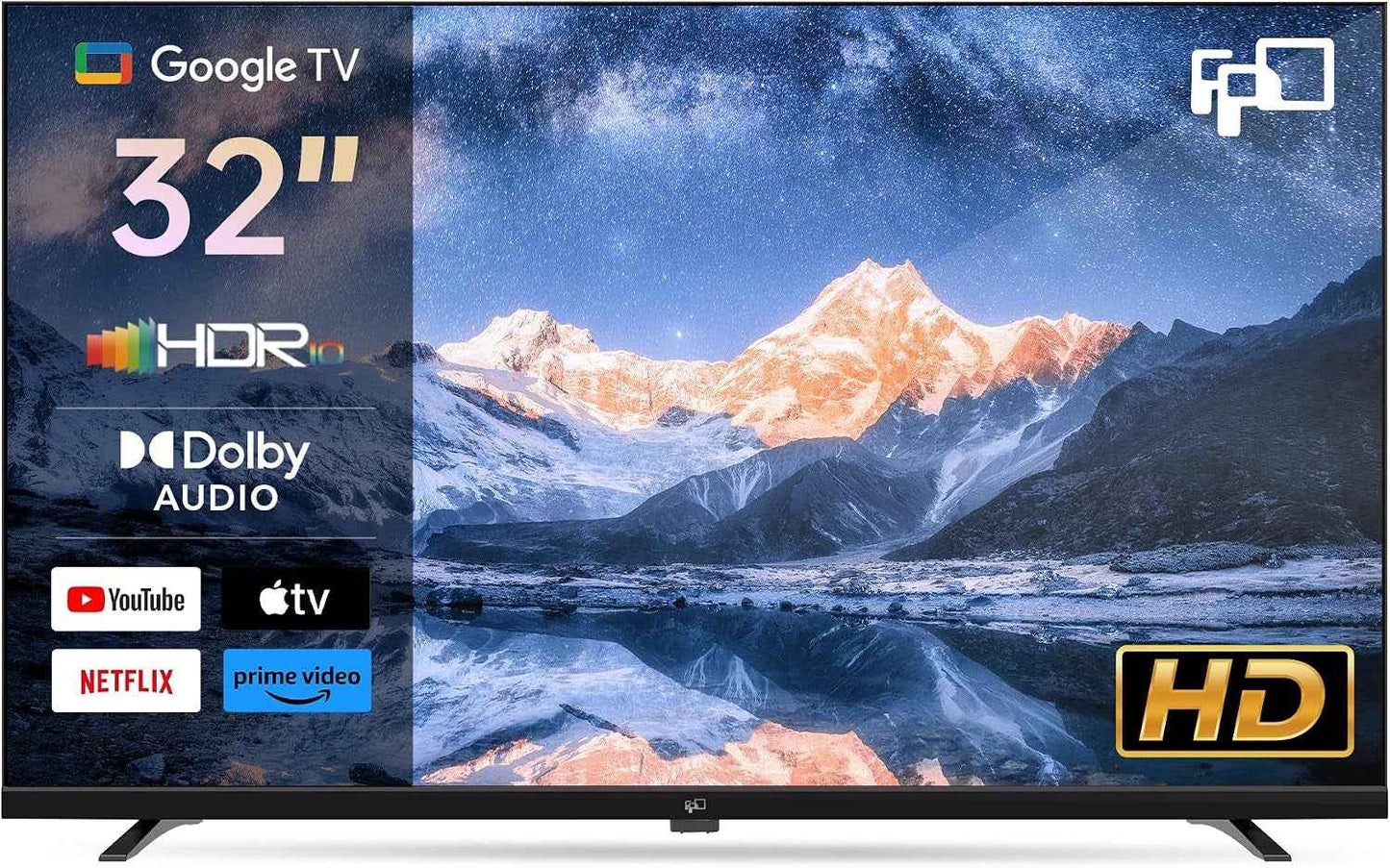 Smart TV 32 Pouces – (81 Cm) Google TV Avec Google Play, Google Cast, 720P HD Television, HDR 10, Dolby Audio, Télécommande Vocale, Streaming TV En Direct